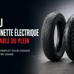 Deux pneus de trottinette électrique, l'un gonflable, l'autre plein. Un guide pour choisir le bon pneu, peut-être avec une rallonge gonflage pneu trottinette.