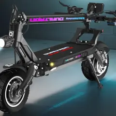 Trottinette électrique noire DUALTRON VICTOR LIMITED, un modèle victor luxury plus, avec éclairage LED et pneus tout-terrain.