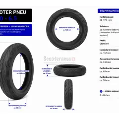 Pneu pour e-scooter, taille 60/70-6.5. Ce pneu tubeless standard de 242 mm de diamètre extérieur est un remplacement idéal.
