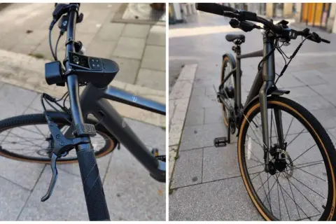 Guidon du vélo électrique Fiido C21 avec écran et poignées, prêt pour une balade urbaine.