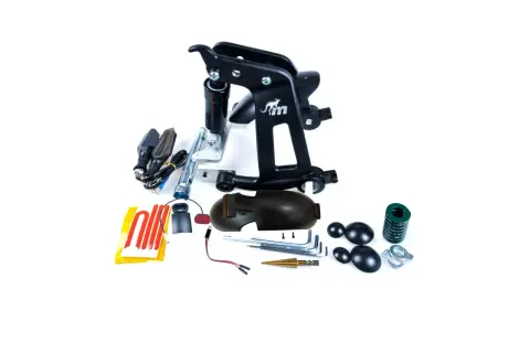 Ensemble de pièces détachées pour Kuickwheel S1-C Pro : support, amortisseur, clignotants, et outils.