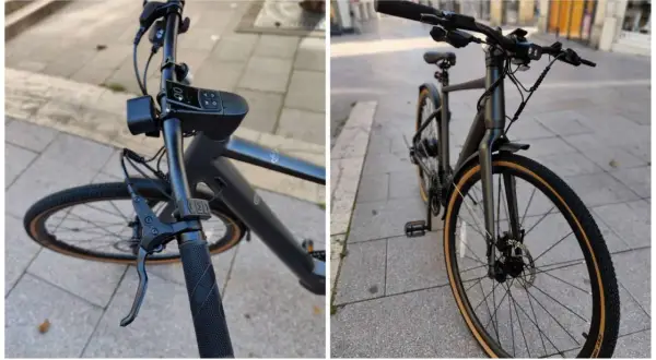 Guidon du vélo électrique Fiido C21 avec écran et poignées, prêt pour une balade urbaine.