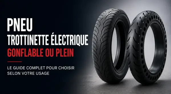 Deux pneus de trottinette électrique, l'un gonflable, l'autre plein. Un guide pour choisir le bon pneu, peut-être avec une rallonge gonflage pneu trottinette.