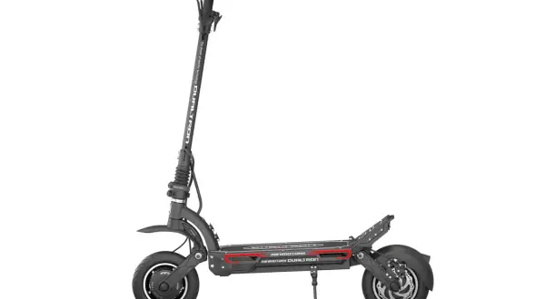 Trottinette électrique noire Dualtron Spider Limited, avec son design futuriste et ses détails rouges sur le plateau.