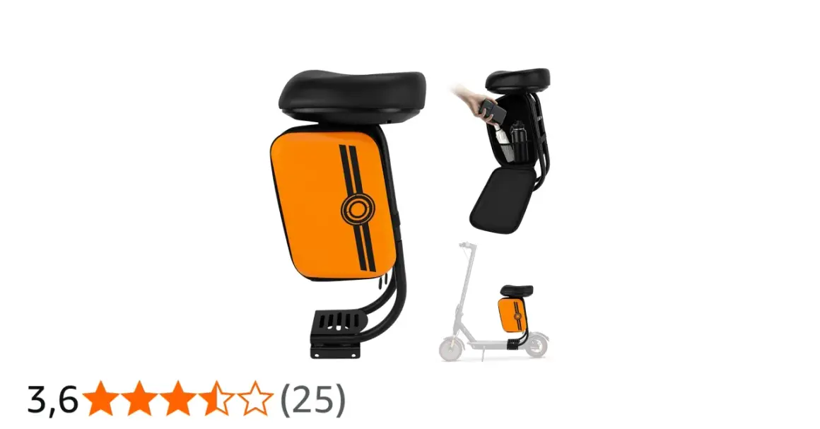 Siège trottinette Xiaomi orange avec rangement intégré. Confort et praticité pour vos trajets.