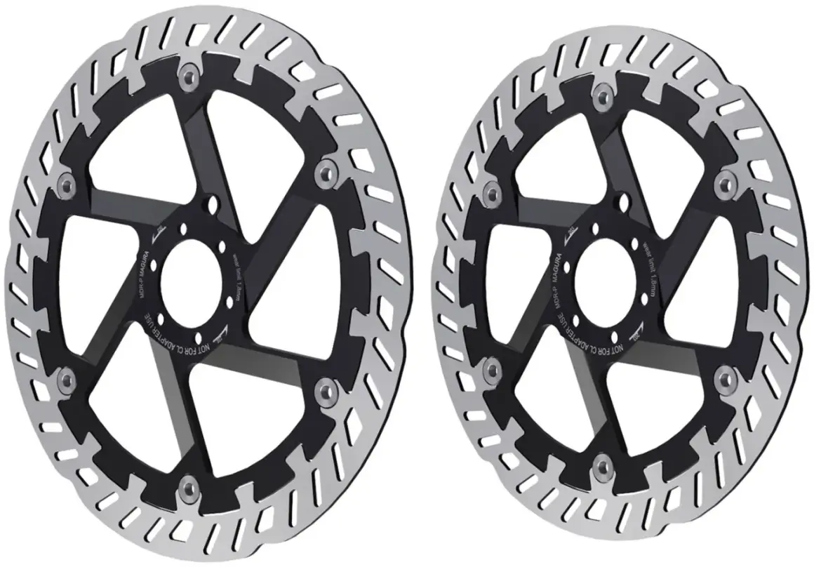Deux disques de frein Magura MDR-P 220mm, conçus pour une performance de freinage optimale sur VTT.
