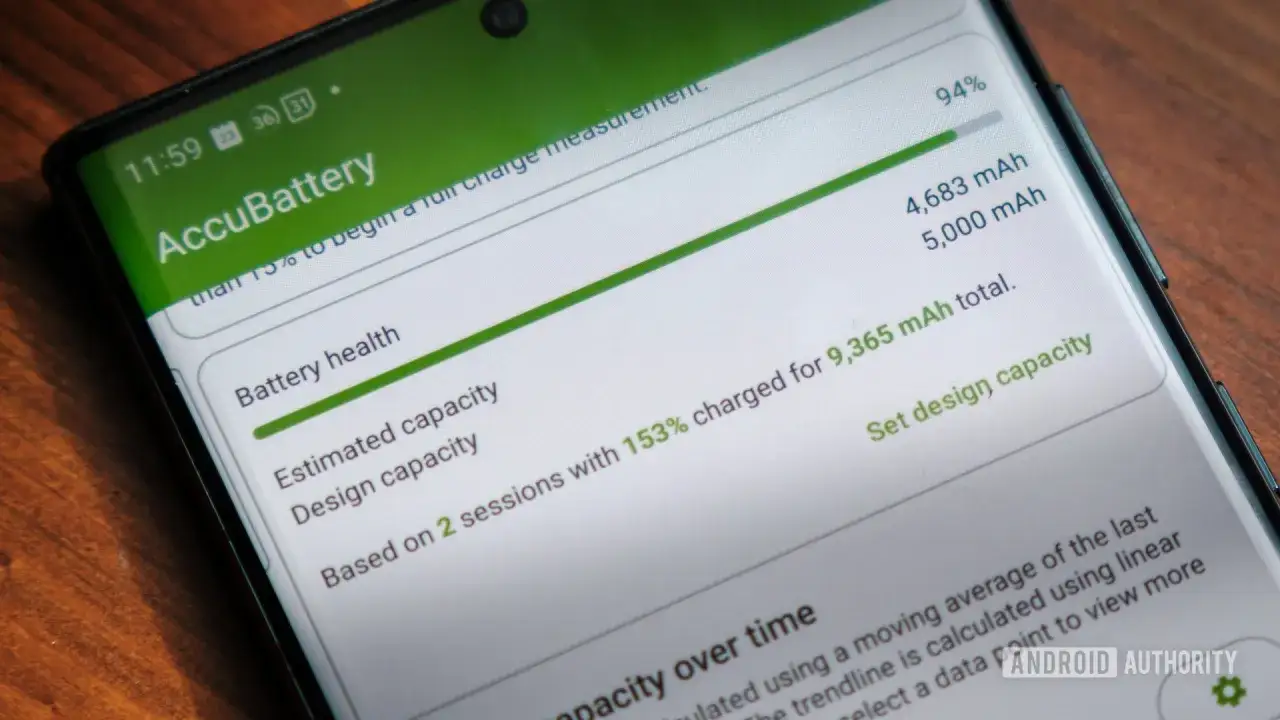 &Eacute;tat de la batterie Xiaomi : capacit&eacute; estim&eacute;e &agrave; 4683 mAh, capacit&eacute; de conception &agrave; 5000 mAh.