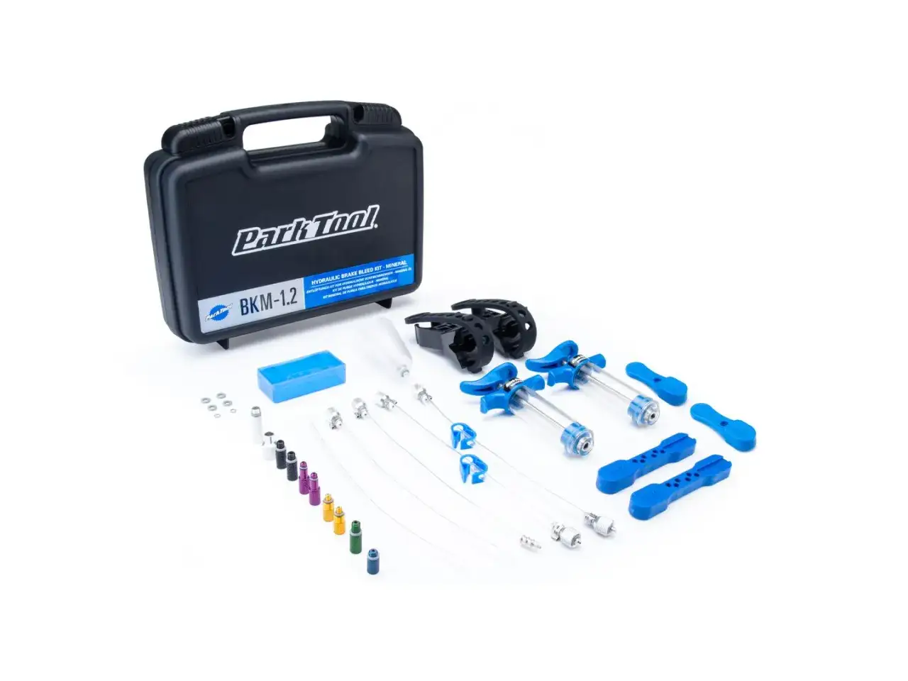 Kit de purge frein &agrave; disque v&eacute;lo Park Tool BKM-1.2, avec seringues, tubes et adaptateurs pour un entretien parfait.
