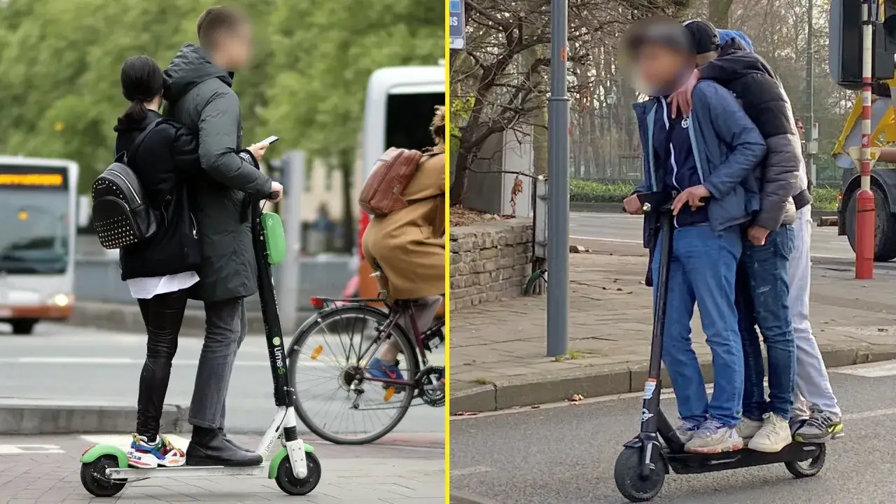 Deux personnes sur une trottinette électrique, un risque d'amende trottinette électrique à 2.