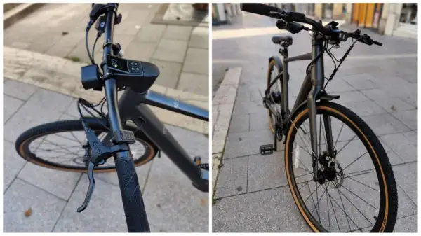 Guidon du vélo électrique Fiido C21 avec écran et poignées, prêt pour une balade urbaine.