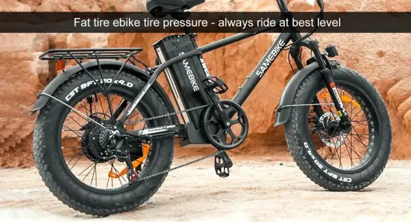 Vélo électrique Samebike avec pneus larges. Le pneu fat bike 20x4.0 est bien gonflé pour une conduite optimale.